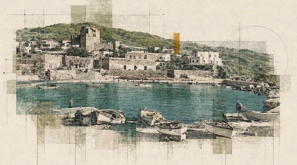 Tableau du vieux port de Byblos, sous son château.